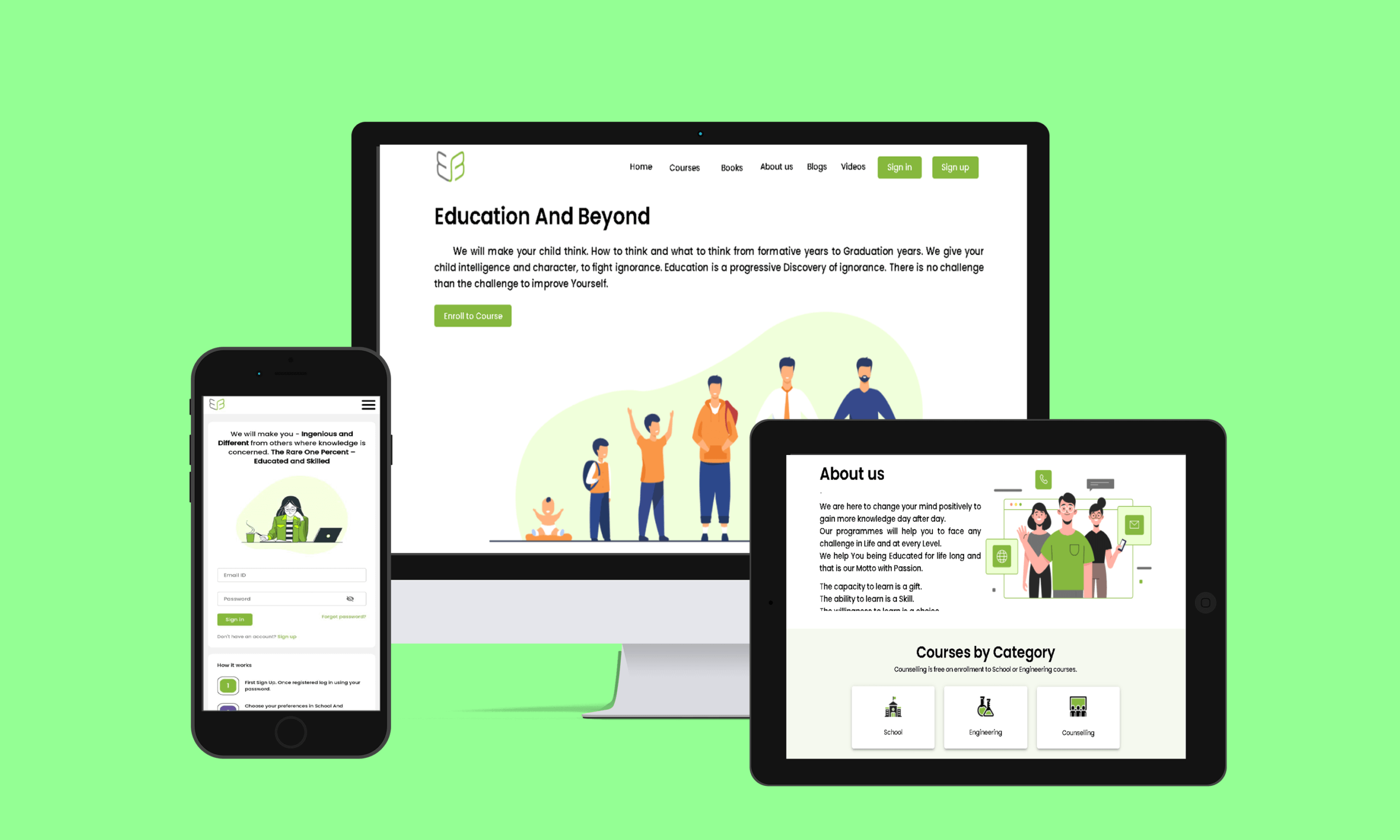 education and beyond website design